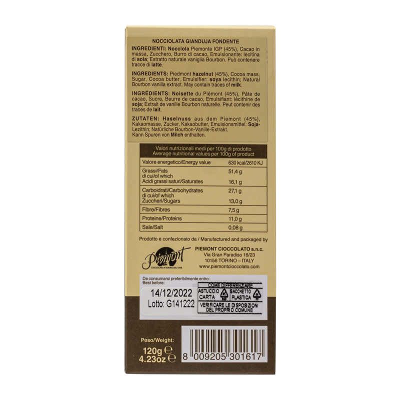 Gianduja-Schokoladentafel mit ganzen Haselnüssen