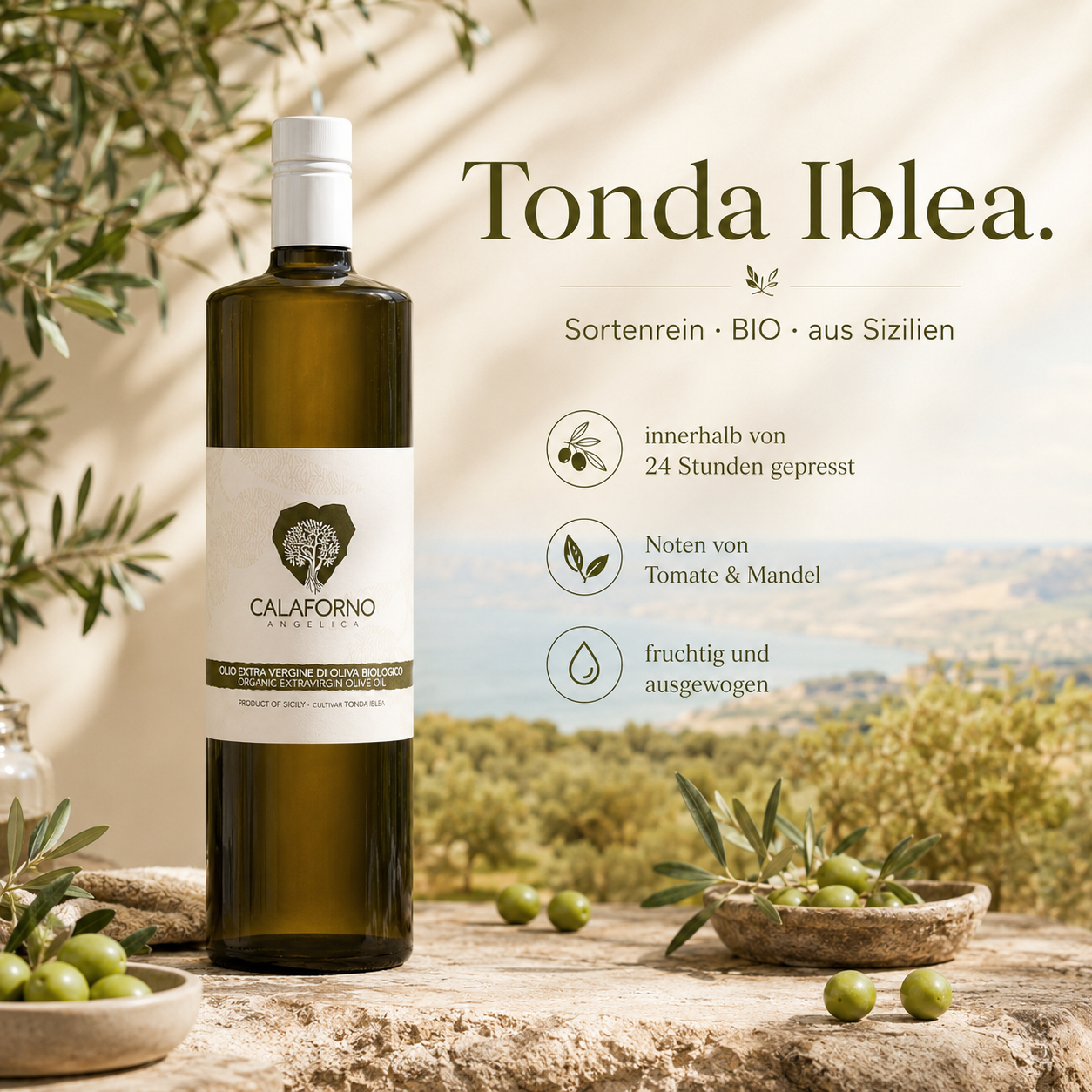 Bio-Olivenöl extra nativ aus Sizilien  – fruchtig und ausgewogen