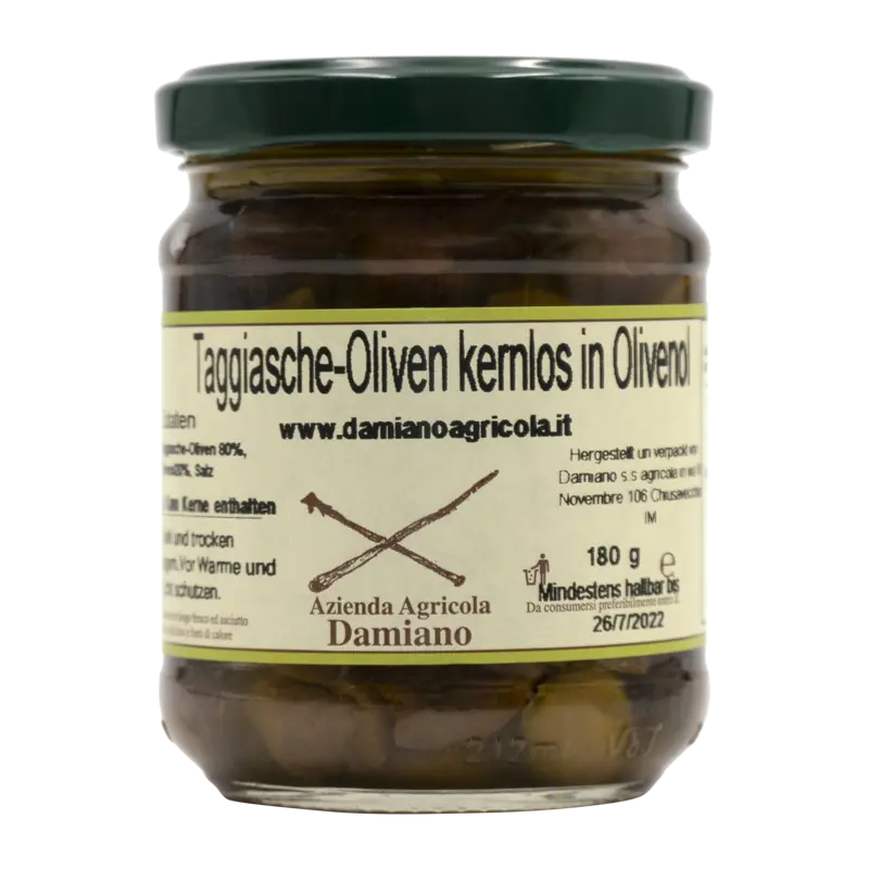 Taggiasca Oliven kernlos in Olivenöl